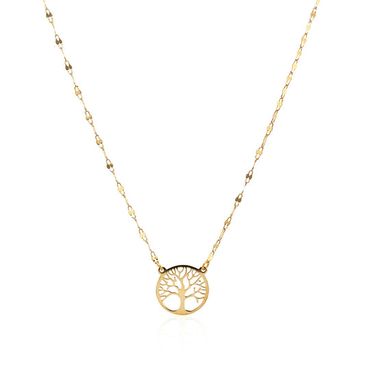 Tree of Life 14K Yellow Gold Circle Pendant Necklace