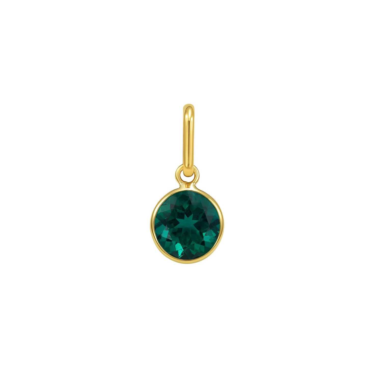 Emerald - 14K Yellow Gold Round Emerald Charm Pendant