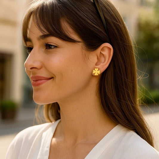 14K Yellow Gold Shamrock Earrings(10mm)