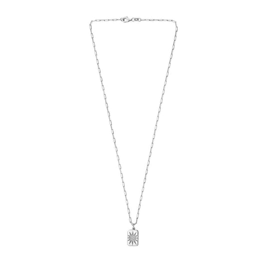 Sterling Silver Rhodium Plated Cubic Zirconia Starburst Locket Necklace