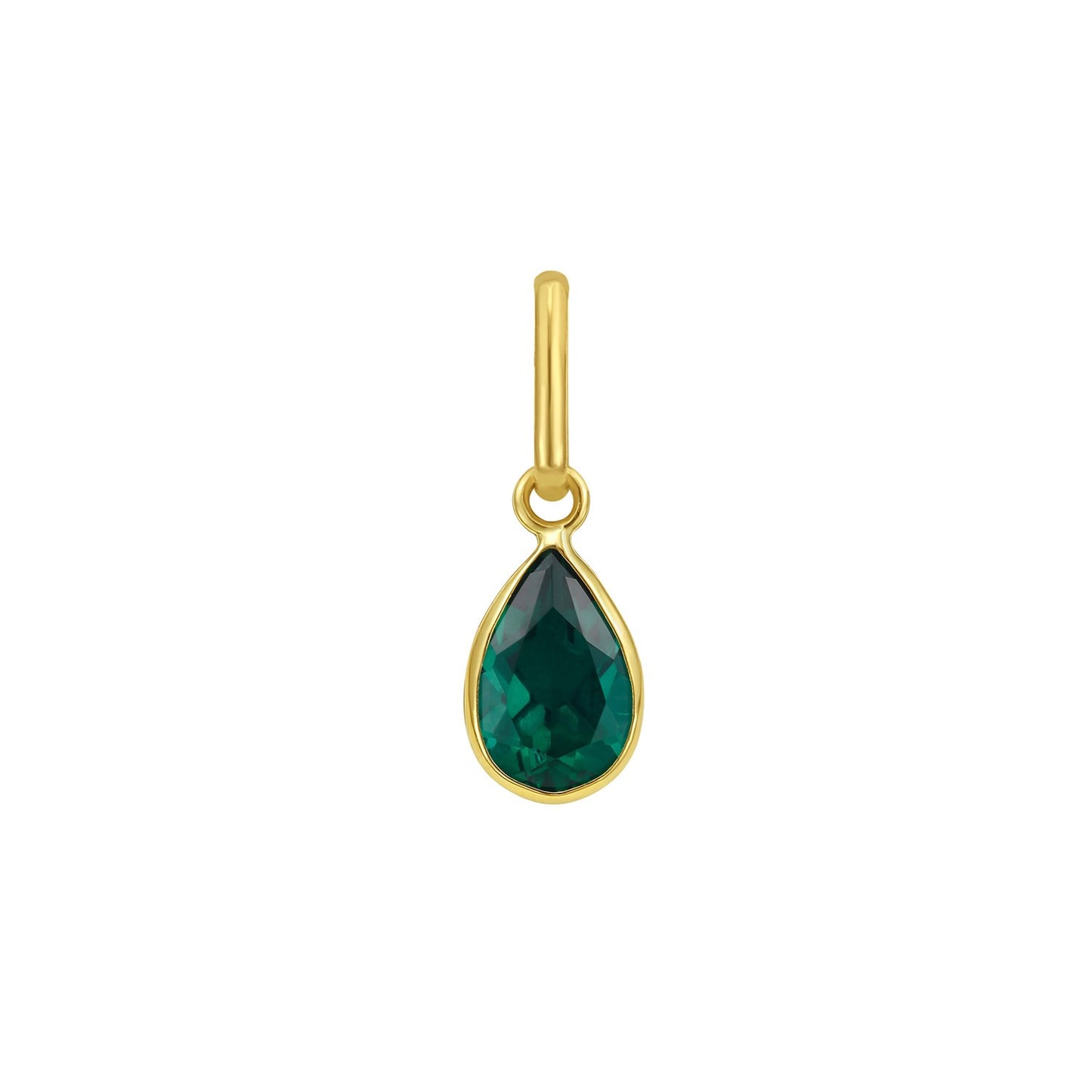 Emerald - 14K Yellow Gold Pear Emerald Charm Pendant