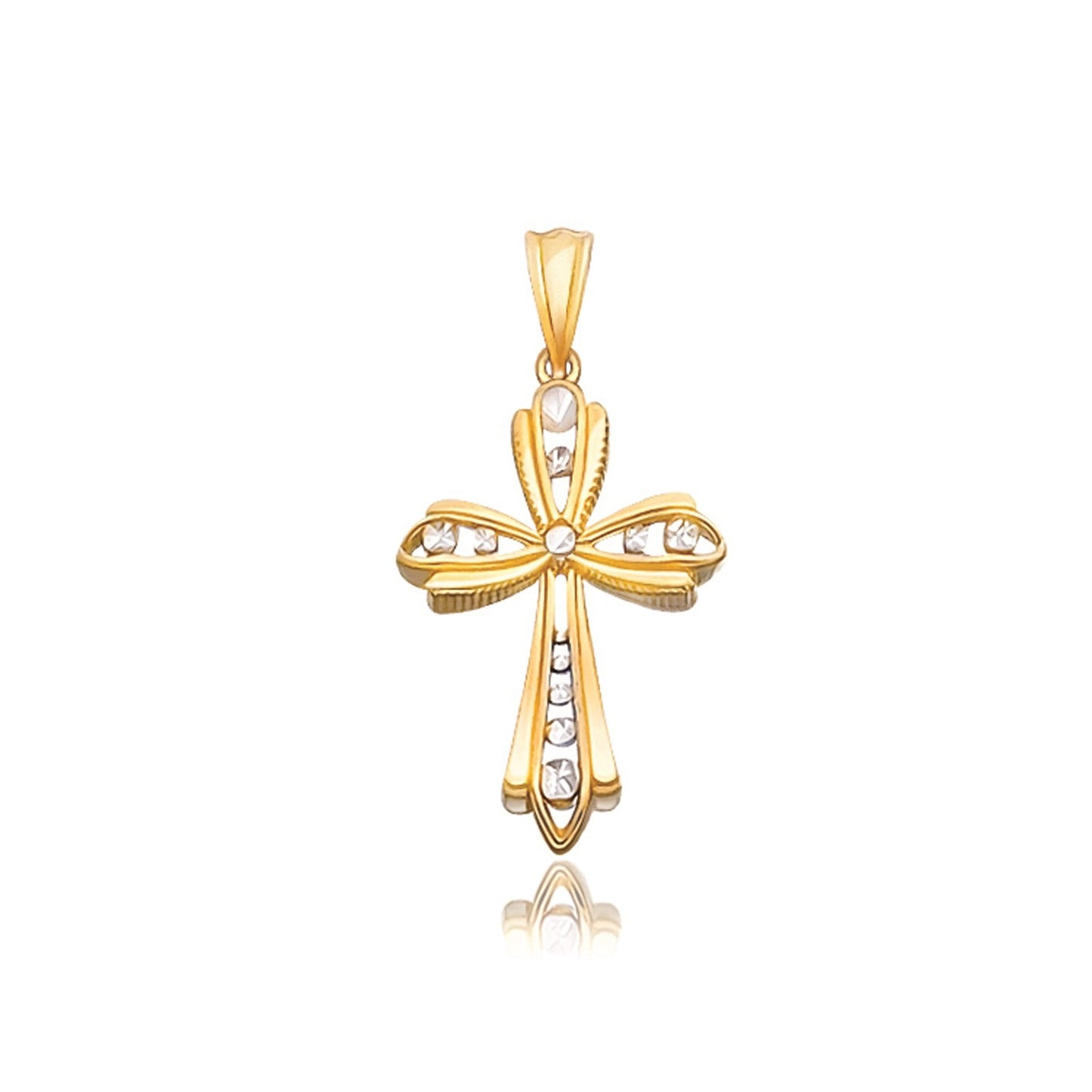 Two tone Cross Yellow and White Gold with diamond cut textured white gold Front