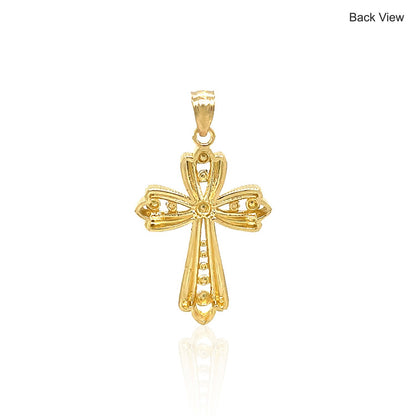 Backside view of two tone cross, all yellow gold