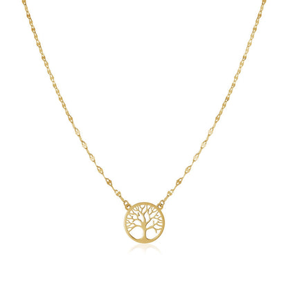 Tree of Life 14K Yellow Gold Circle Pendant Necklace