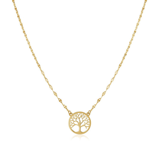 Tree of Life 14K Yellow Gold Circle Pendant Necklace