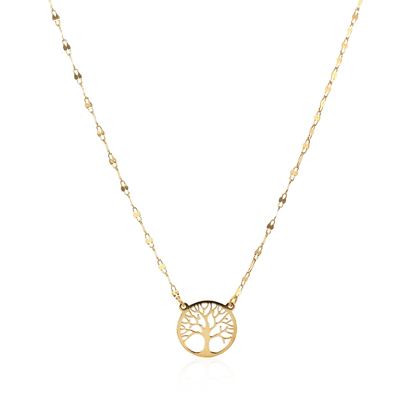 Tree of Life 14K Yellow Gold Circle Pendant Necklace