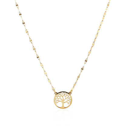 Tree of Life 14K Yellow Gold Circle Pendant Necklace
