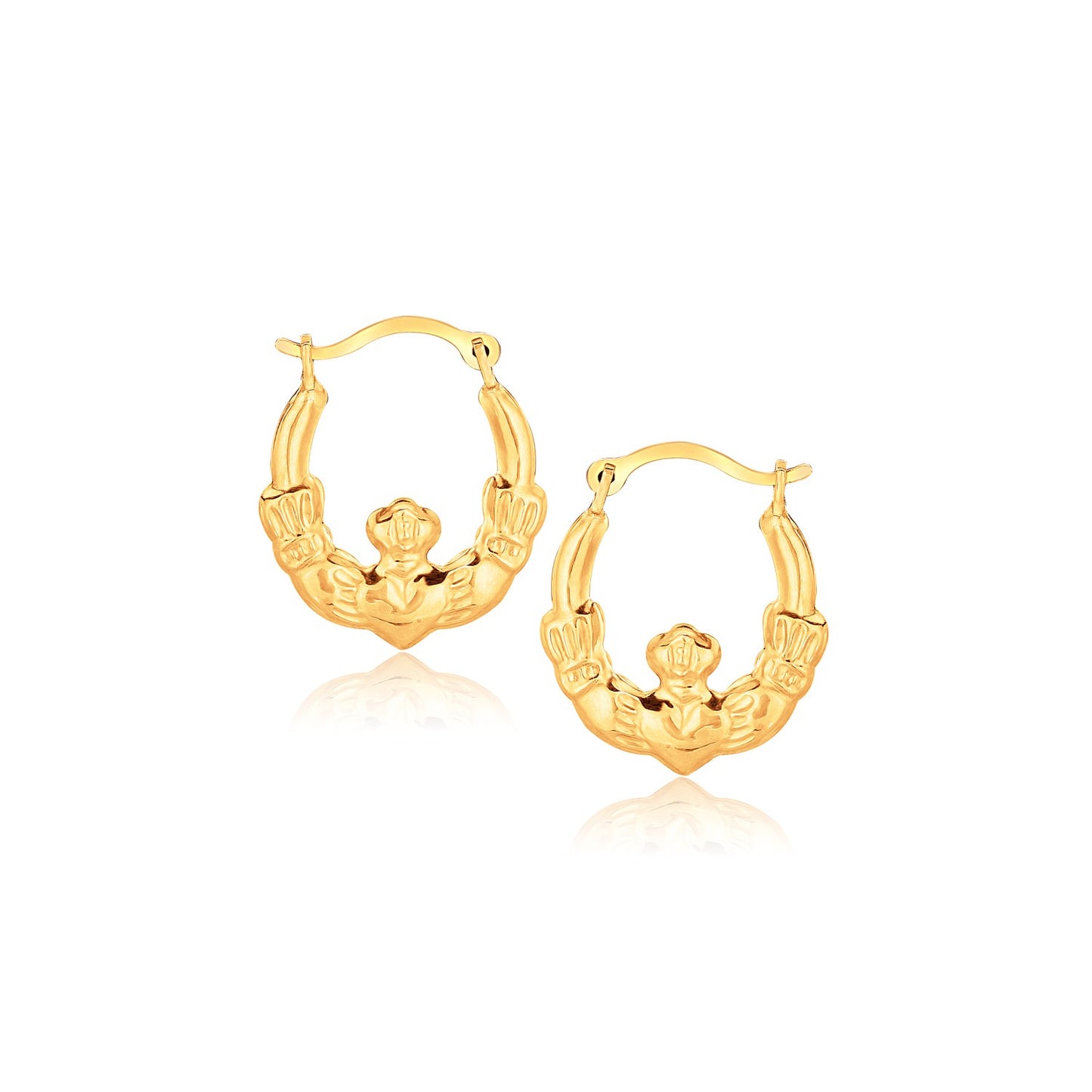 Claddagh Symbol 10k Yellow Gold Hoop Earrings