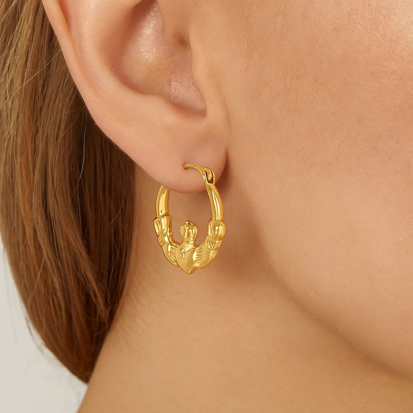 Claddagh Symbol 10k Yellow Gold Hoop Earrings