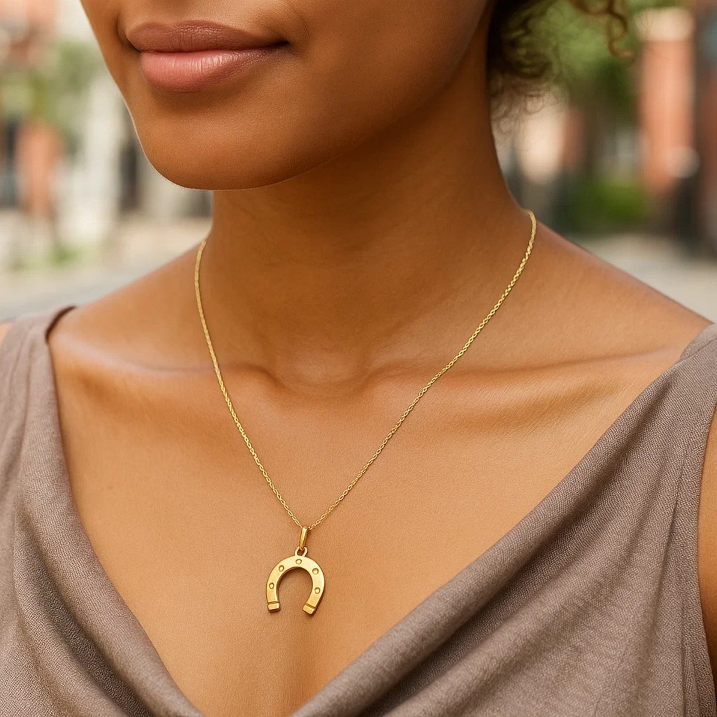Horseshoe Pendant 14K Yellow Gold Necklace