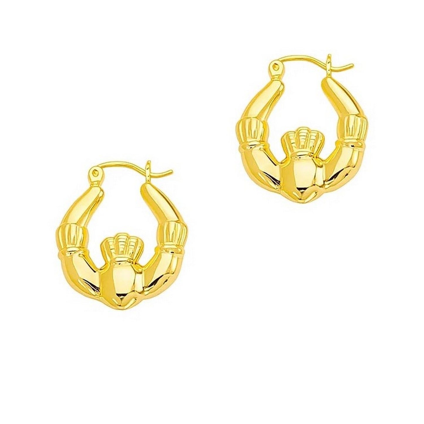 Claddagh Symbol 14K Yellow Gold Hoop Earrings