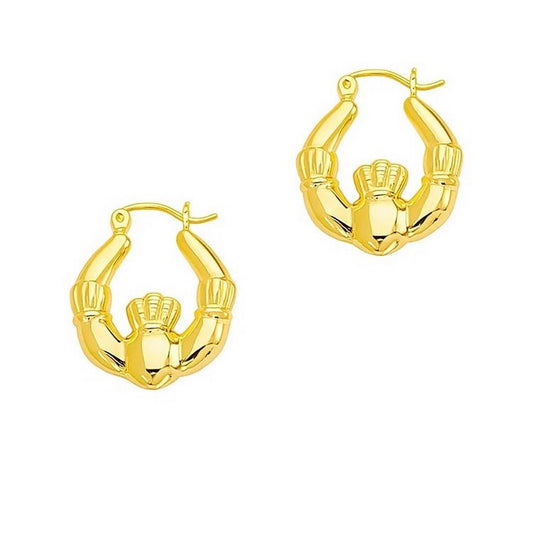 Claddagh Symbol 14K Yellow Gold Hoop Earrings