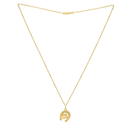 Horse and Horseshoe Necklace in 14K Yellow Gold