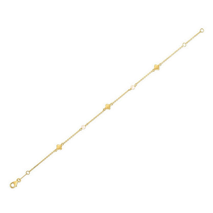 Clover - 14k Yellow Gold Clover & Pearl Bracelet