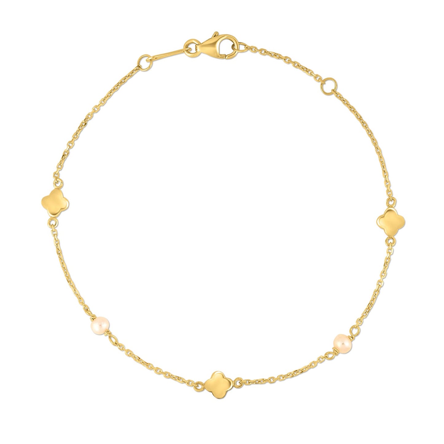 Clover - 14k Yellow Gold Clover & Pearl Bracelet