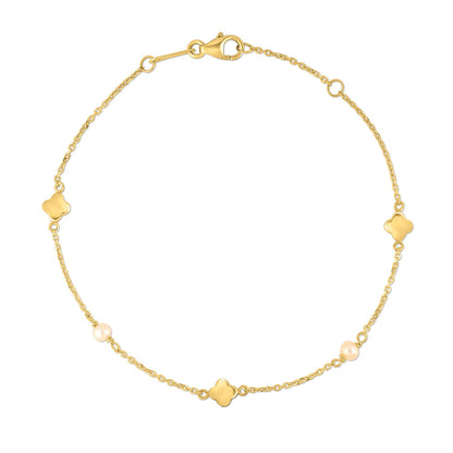 Clover - 14k Yellow Gold Clover & Pearl Bracelet