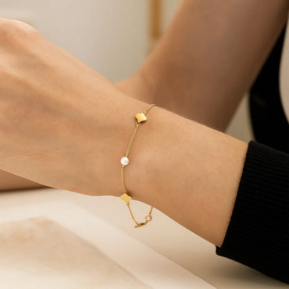 Clover - 14k Yellow Gold Clover & Pearl Bracelet