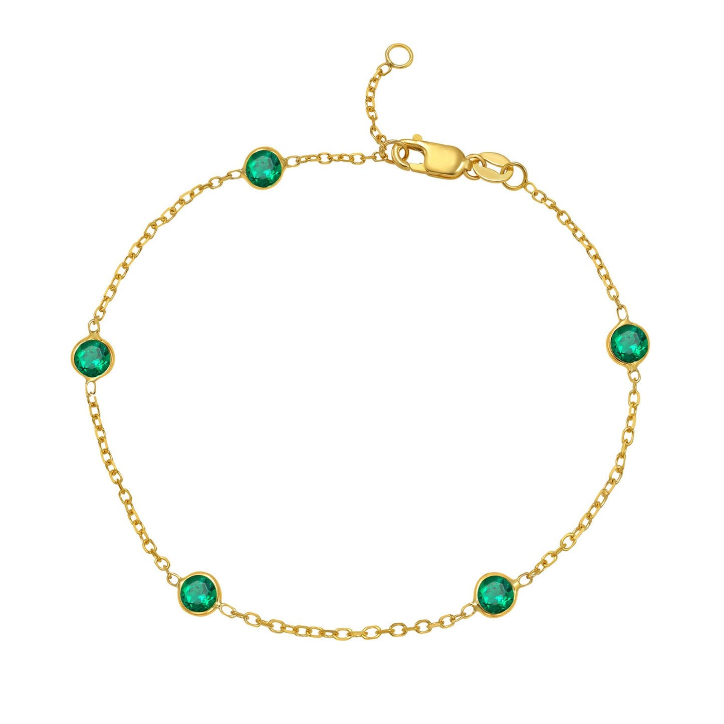Emerald and 14K Yellow Gold Station Bracelet