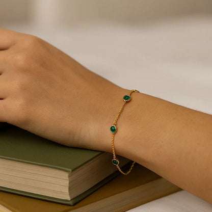 Emerald and 14K Yellow Gold Station Bracelet