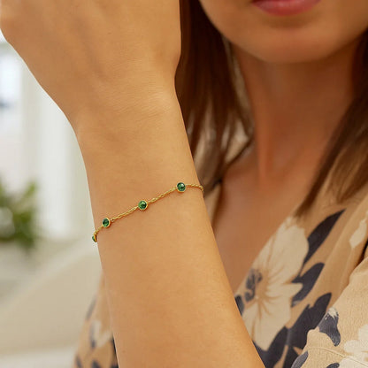 Emerald and 14K Yellow Gold Station Bracelet