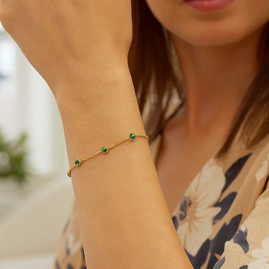 Emerald and 14K Yellow Gold Station Bracelet