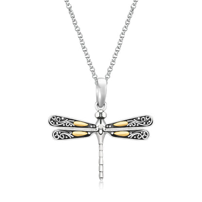 Scrollwork Dragonfly - 18k Yellow Gold and Sterling Silver Pendant