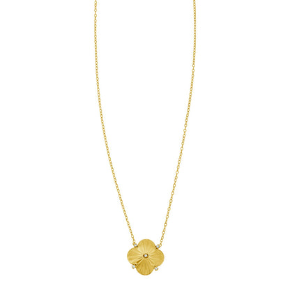 14K Yellow Gold Diamond Radial Clover Pendant Necklace