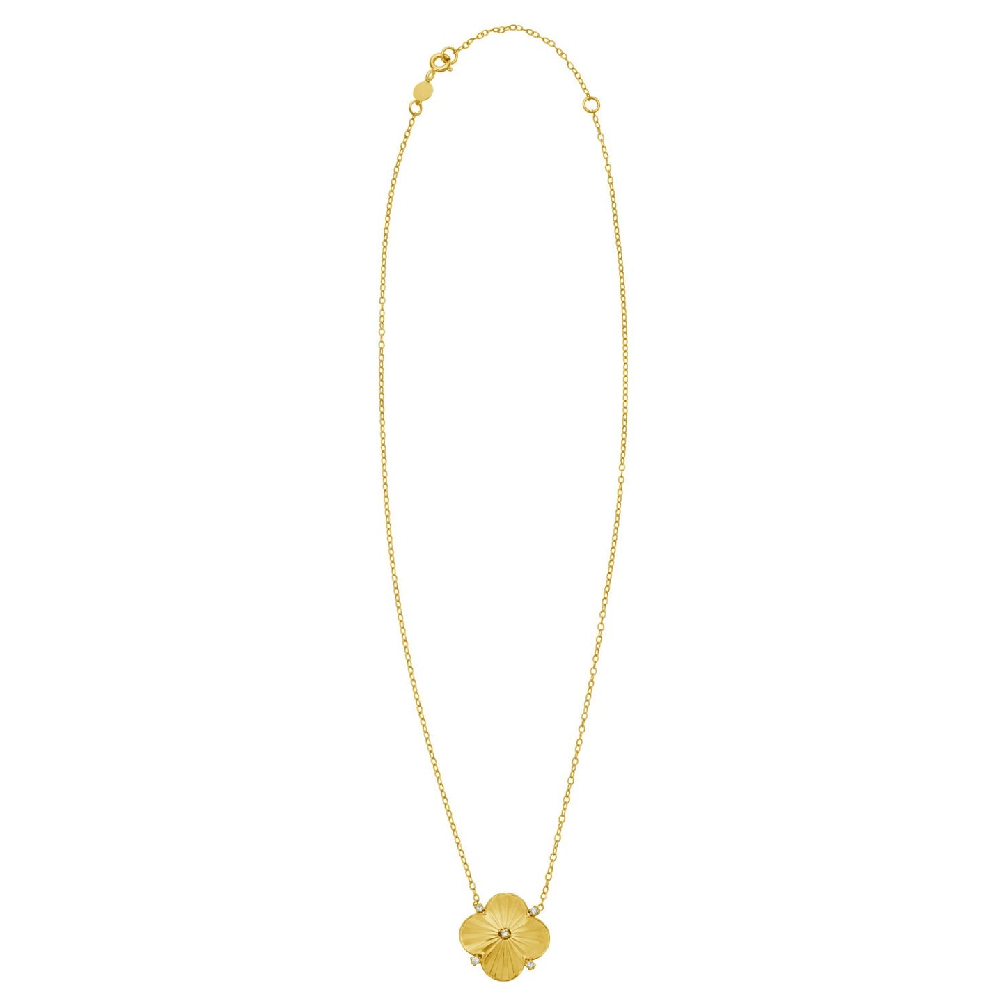 14K Yellow Gold Diamond Radial Clover Pendant Necklace
