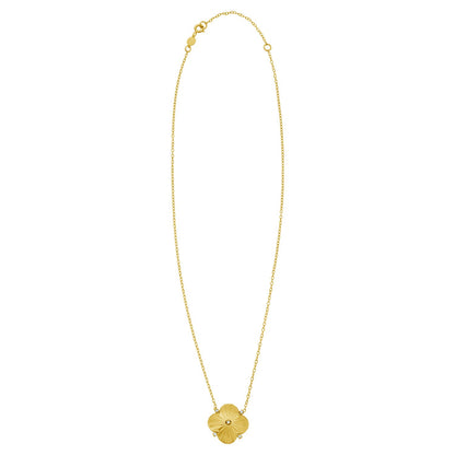 14K Yellow Gold Diamond Radial Clover Pendant Necklace