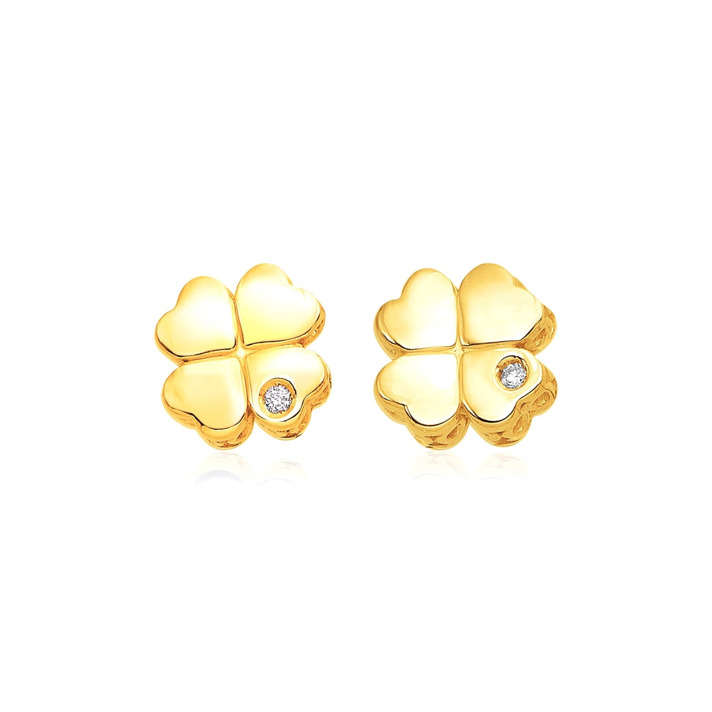Four Leaf Clover 14k Yellow Gold Polished Earrings with Diamonds(7mm)