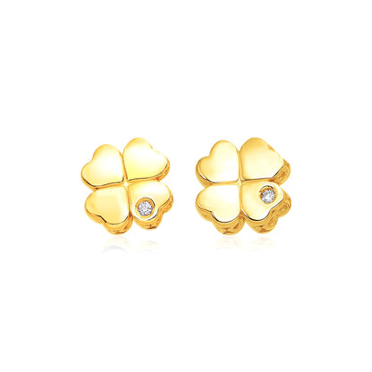 Four Leaf Clover 14k Yellow Gold Polished Earrings with Diamonds(7mm)