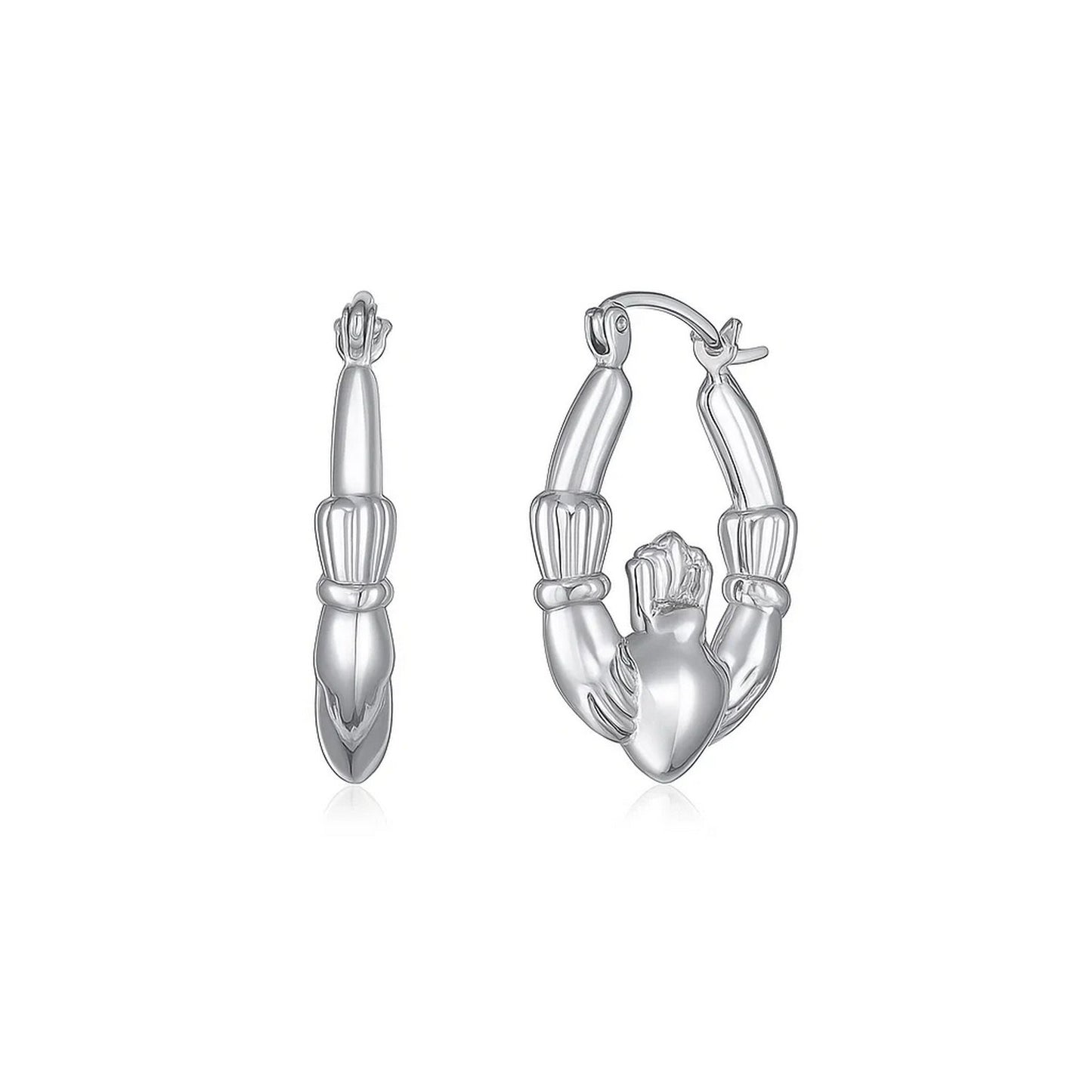Claddagh Symbol 14K White Gold Claddagh Symbol Hoop Earrings