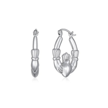 Claddagh Symbol 14K White Gold Claddagh Symbol Hoop Earrings