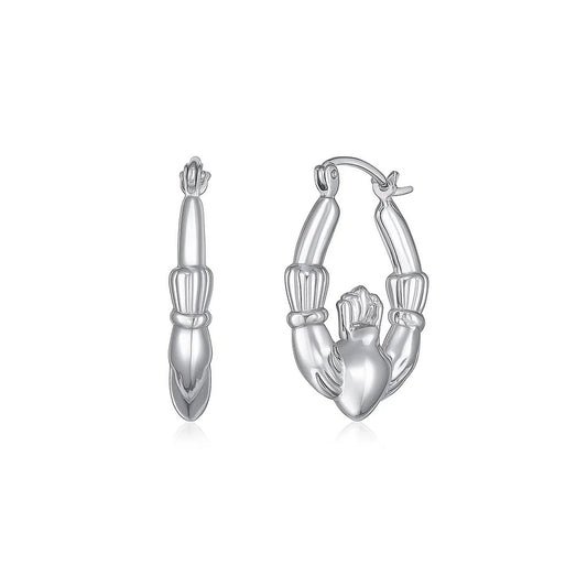 Claddagh Symbol 14K White Gold Claddagh Symbol Hoop Earrings