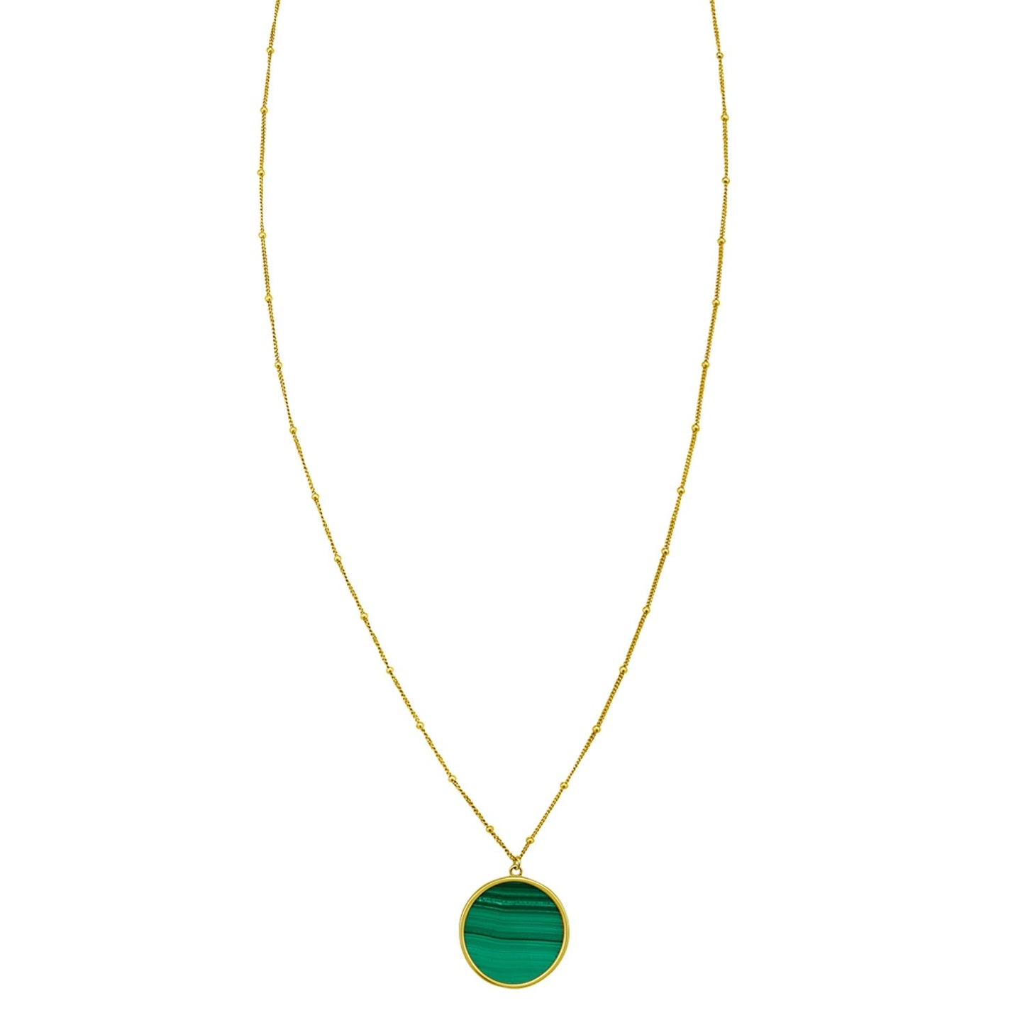 Malachite Inlay 14K Yellow Gold Malachite Inlay Circle Necklace