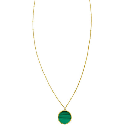 Malachite Inlay 14K Yellow Gold Malachite Inlay Circle Necklace