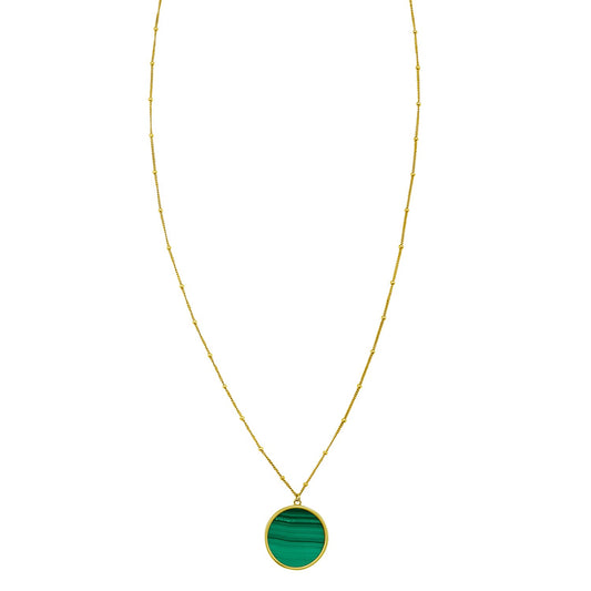 Malachite Inlay 14K Yellow Gold Malachite Inlay Circle Necklace
