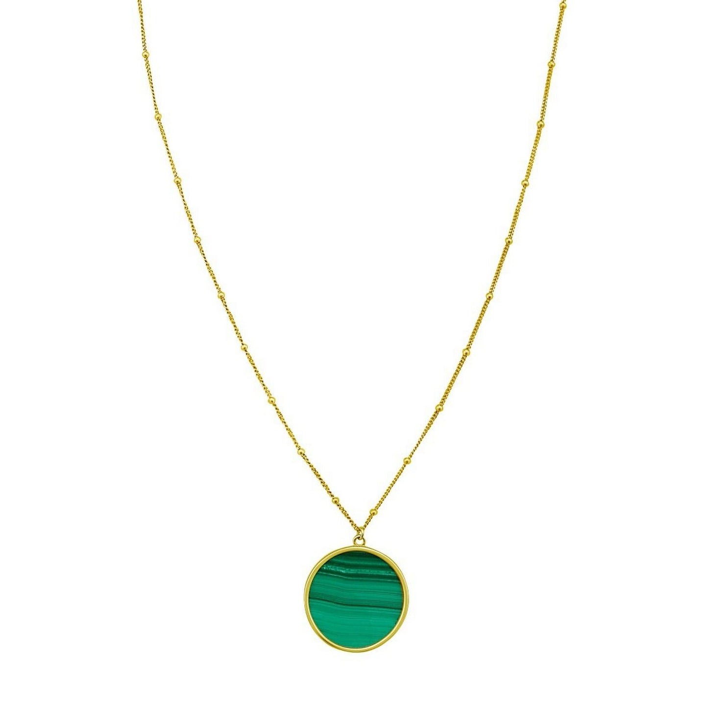 Malachite Inlay 14K Yellow Gold Malachite Inlay Circle Necklace