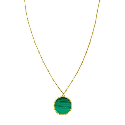 Malachite Inlay 14K Yellow Gold Malachite Inlay Circle Necklace