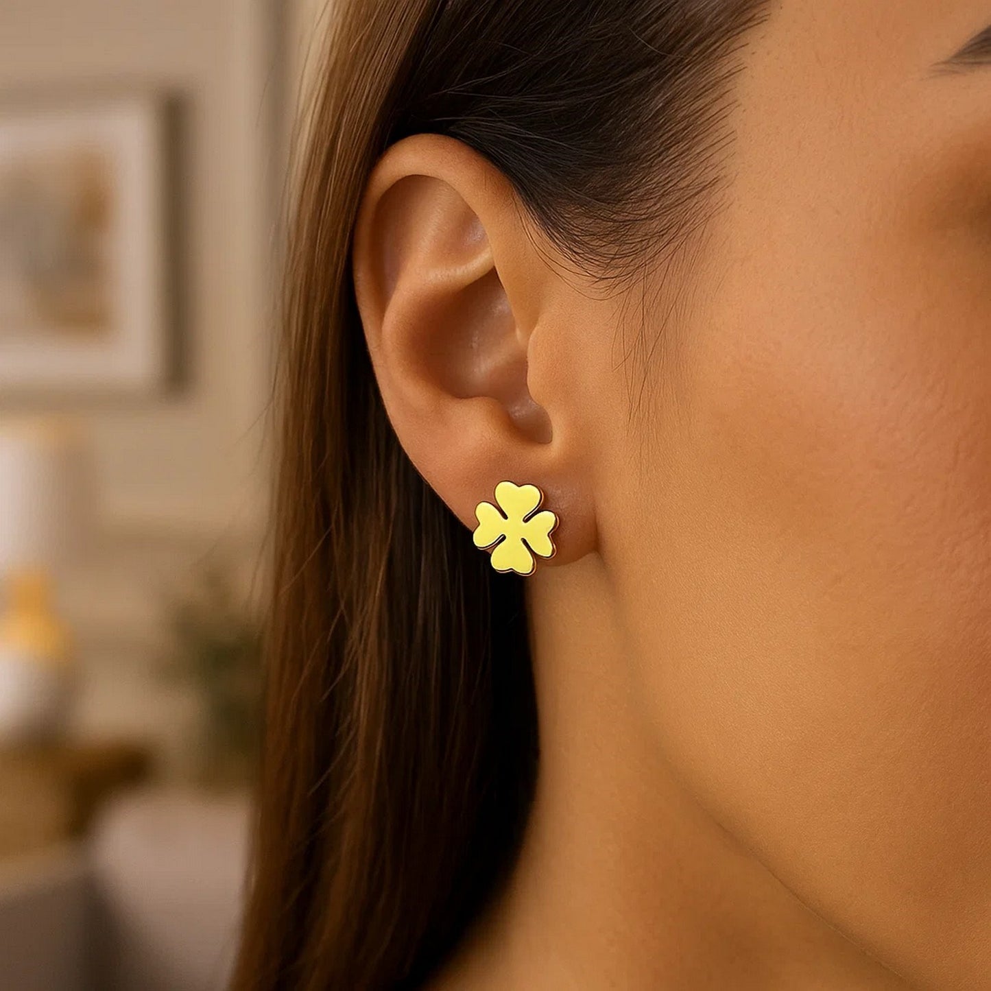 14K Yellow Gold Shamrock Earrings(10mm)