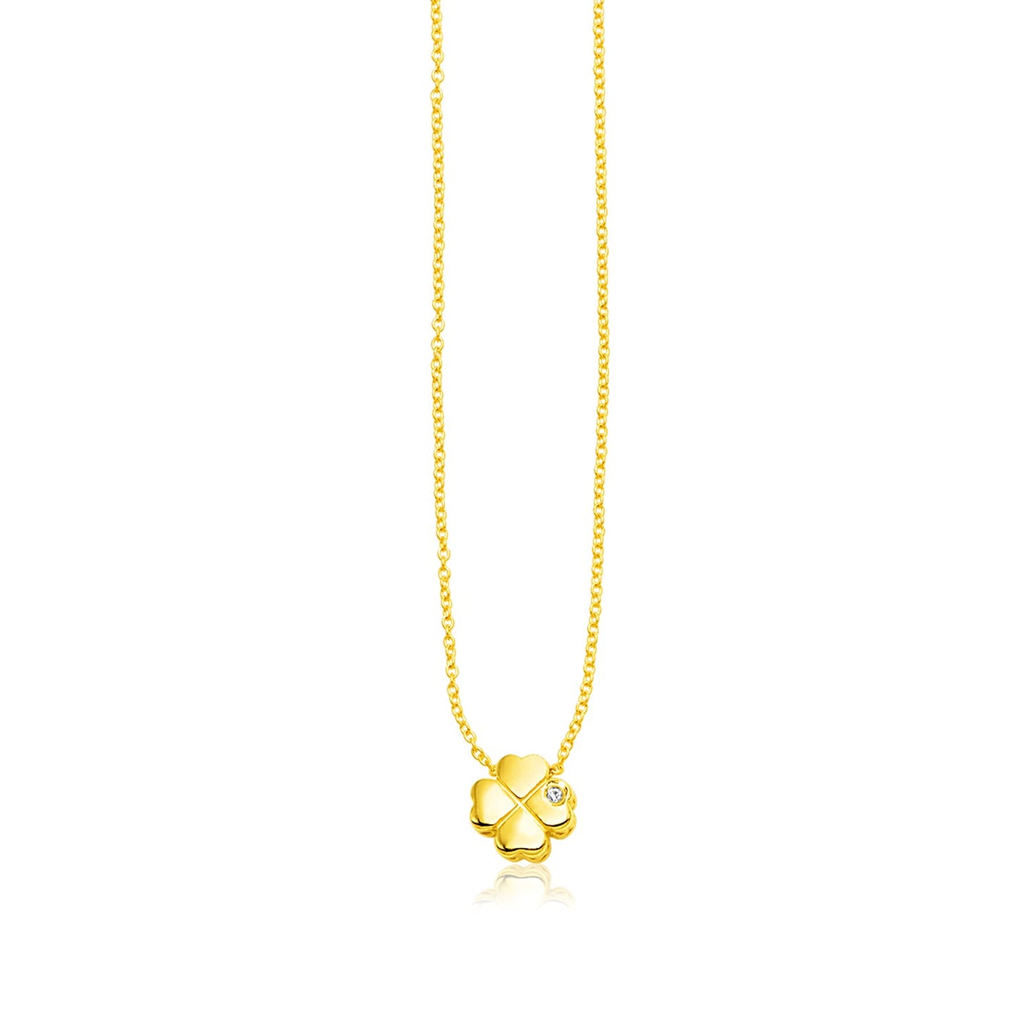 Four Leaf Clover 14k Yellow Gold Polished Necklace with Diamond