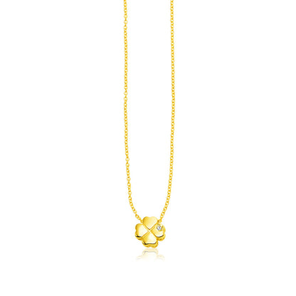 Four Leaf Clover 14k Yellow Gold Polished Necklace with Diamond