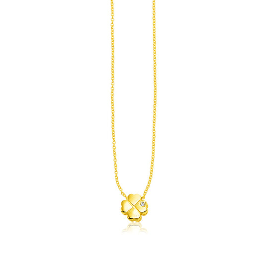 Four Leaf Clover 14k Yellow Gold Polished Necklace with Diamond