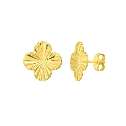 14K Yellow Gold Radial Clover Stud Earrings (12.20 mm)