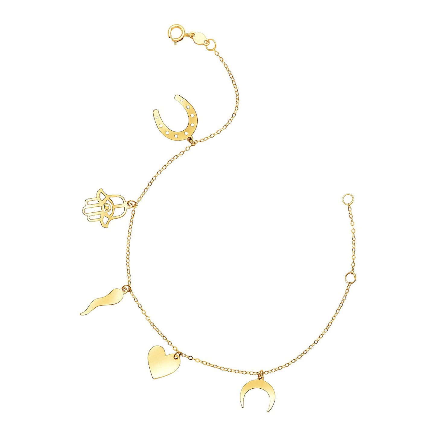 Polished Luck Charms on 14k Yellow Gold 7 inch Bracelet