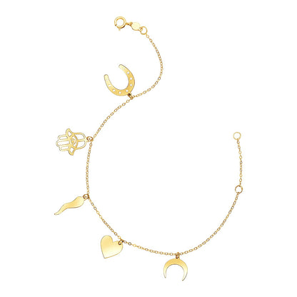 Polished Luck Charms on 14k Yellow Gold 7 inch Bracelet