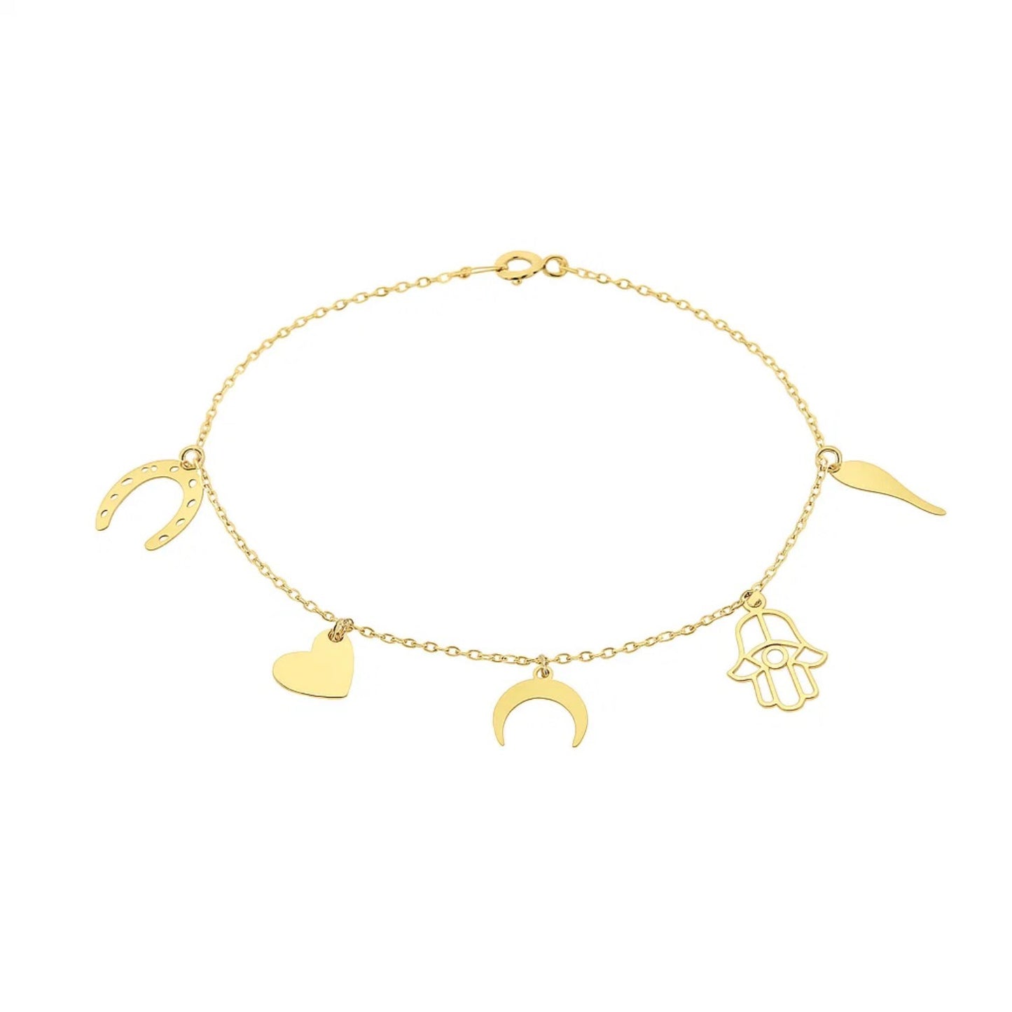 Polished Luck Charms on 14k Yellow Gold 7 inch Bracelet