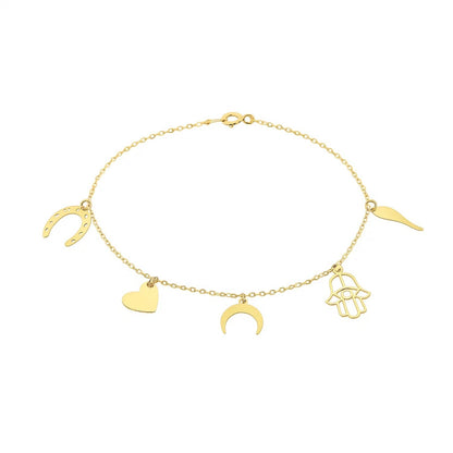 Polished Luck Charms on 14k Yellow Gold 7 inch Bracelet