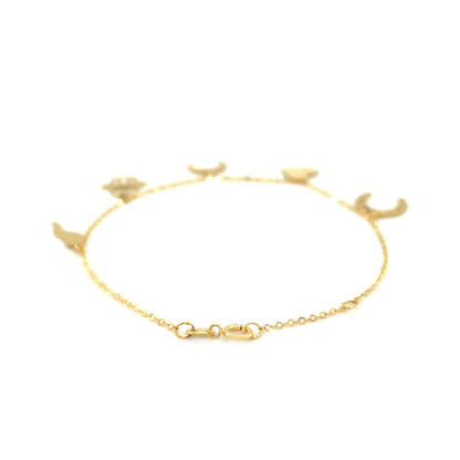 Polished Luck Charms on 14k Yellow Gold 7 inch Bracelet