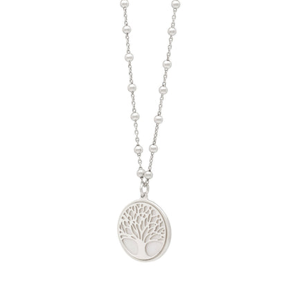 Tree of Life Rhodium Plated, Sterling Silver Circular Pendant Necklace